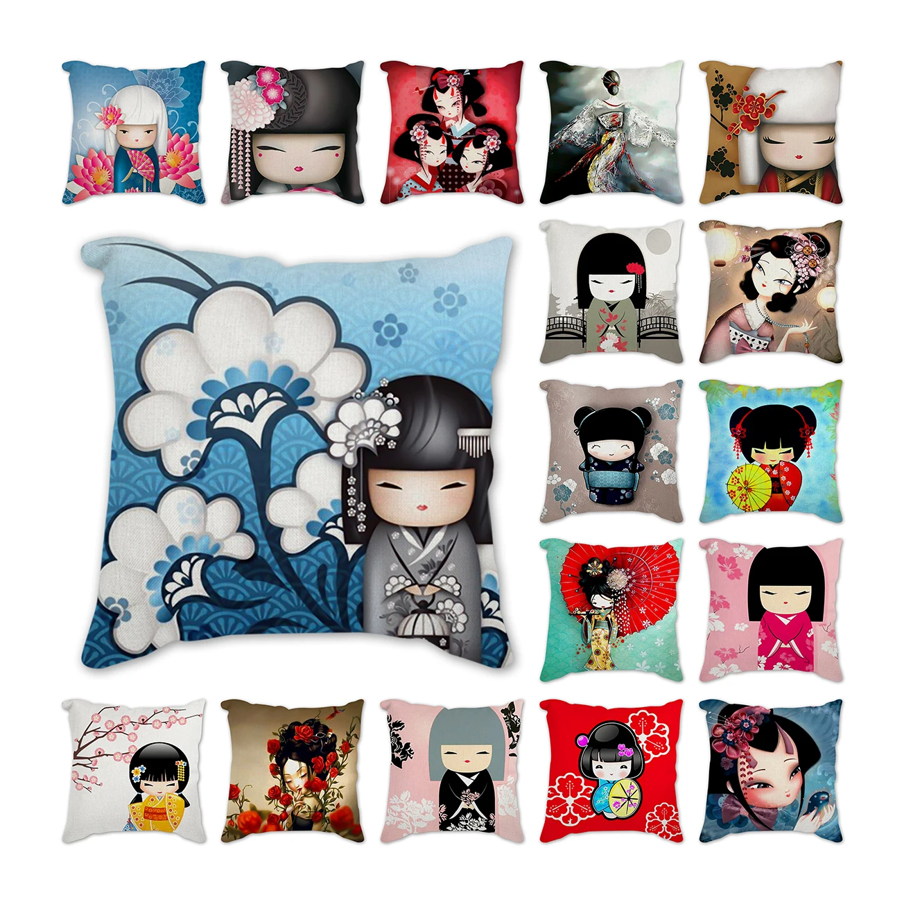 Декоративные подушки в японском стиле с изображением девушки-бабочки - купить по