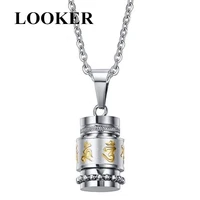 looker stainless steel buddhism six words rotatable necklace women om mani padme hum prayer wheel mantra bottle urn men necklace