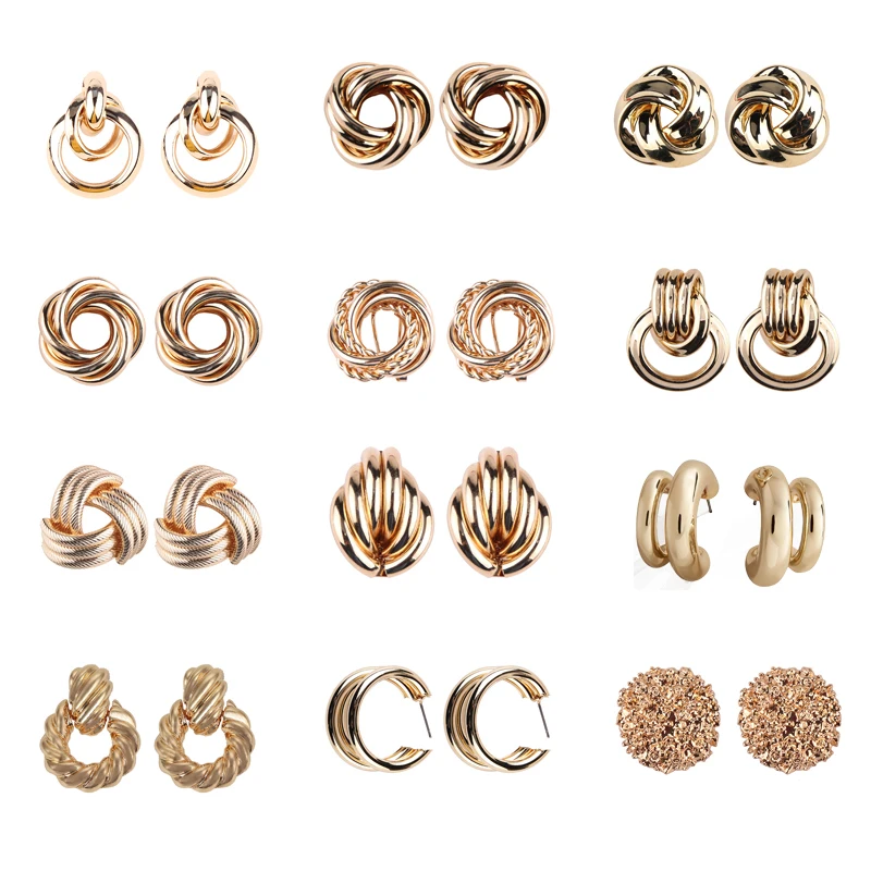 Girlgo винтажные 12 дизайнерских металлических висячих сережек для женщин, очаровательные сережки золотого цвета Za Maxi, рождественский подарок, ювелирное изделие