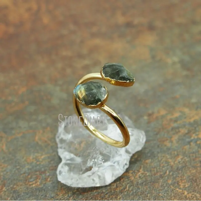 RM5575 10 шт. Дешевое регулируемое двойное Золотое кольцо из лабрадорита | Украшения