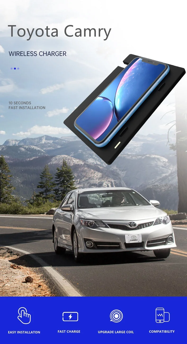 

2018-2020 TOYOTA CAMRY Простая установка беспроводное быстрое зарядное устройство неразрушающая установка автомобильный умный зарядный разъем