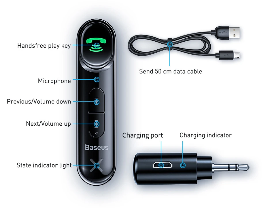 Baseus автомобильный Aux Bluetooth 5,0 адаптер беспроводной 3,5 мм аудио приемник для Авто Bluetooth громкой связи автомобильный комплект Динамик Наушники