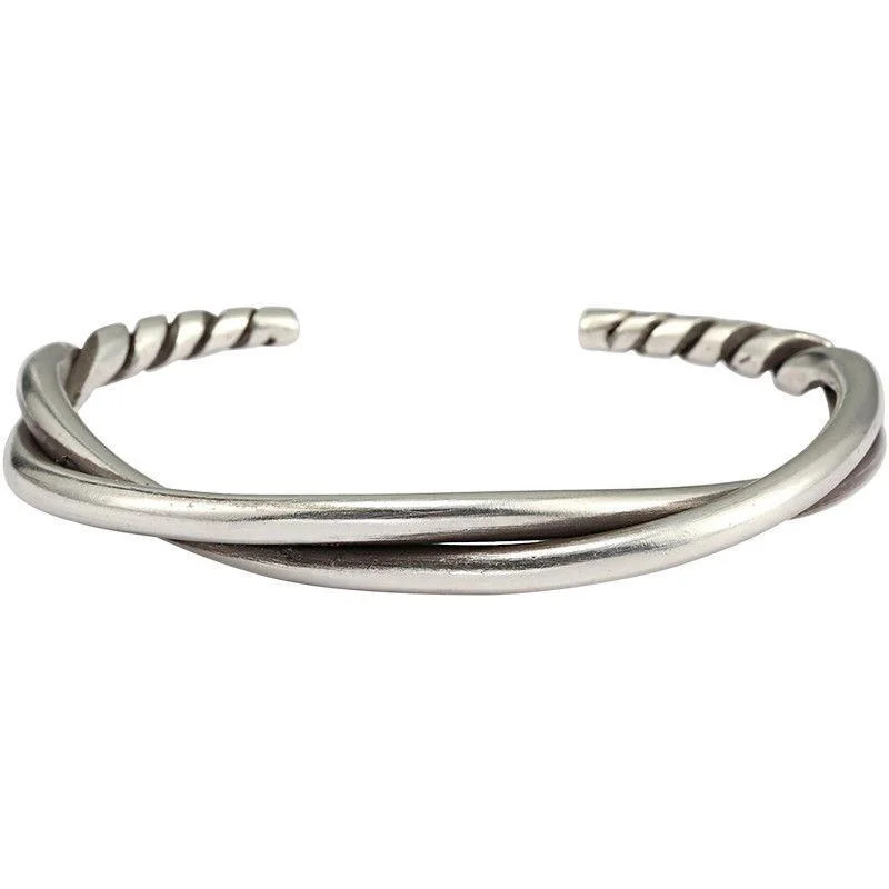 

New Silver Handmade Twisted Wire Bracelet Men's Trendy Retro Open Bracelet Original Niche Design Men's Jewelry Accessory