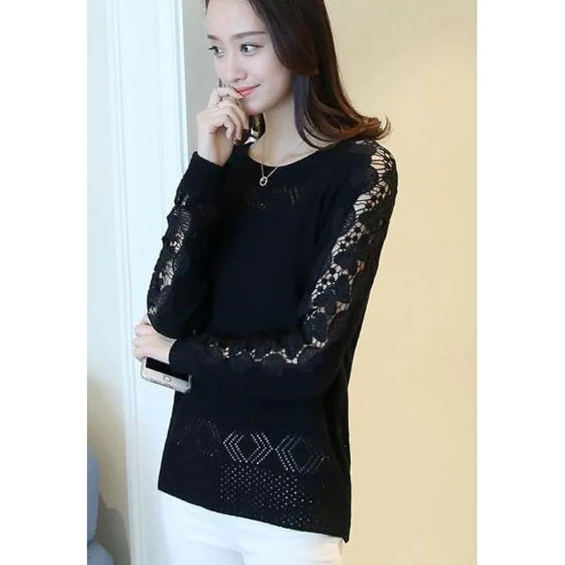 Women sweater thin 2020 spring and autmn female openwork long-sleeve short pullovers knitted shirt teenager girl pink black red | Женская