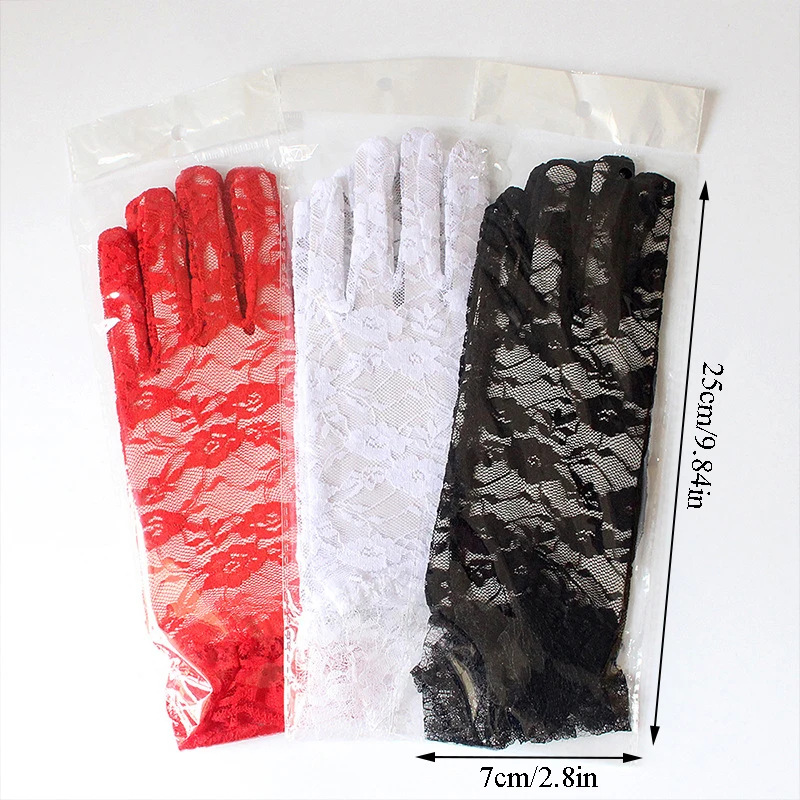 

Black White Pink Skin Red Fashion Women Lady Lace Party Sexy Dressy Gloves Summer Full Finger Sunscreen Gloves for Girls Mittens