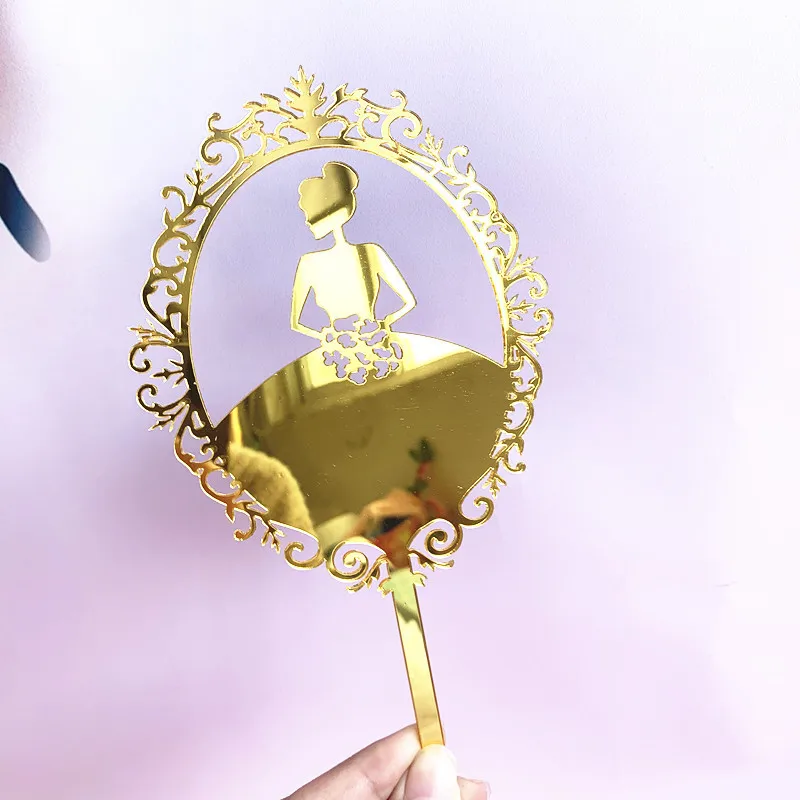 Розовый акрил кружева принцесса Топпер для торта С Днем Рождения черный