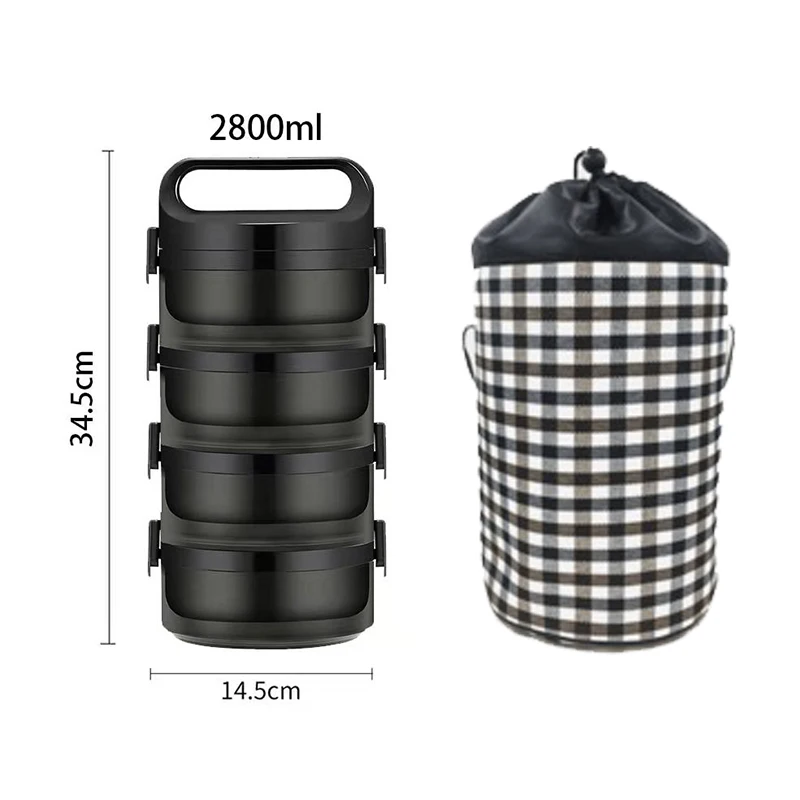 4LayerBlack with bag Термос для ланча бэнто-бокс для студентов портативный 304 из нержавеющей стали многослойный контейнер для хранения пищи Герметичный Тепловой Ланчбокс - Цвет: 4LayerBlack with bag