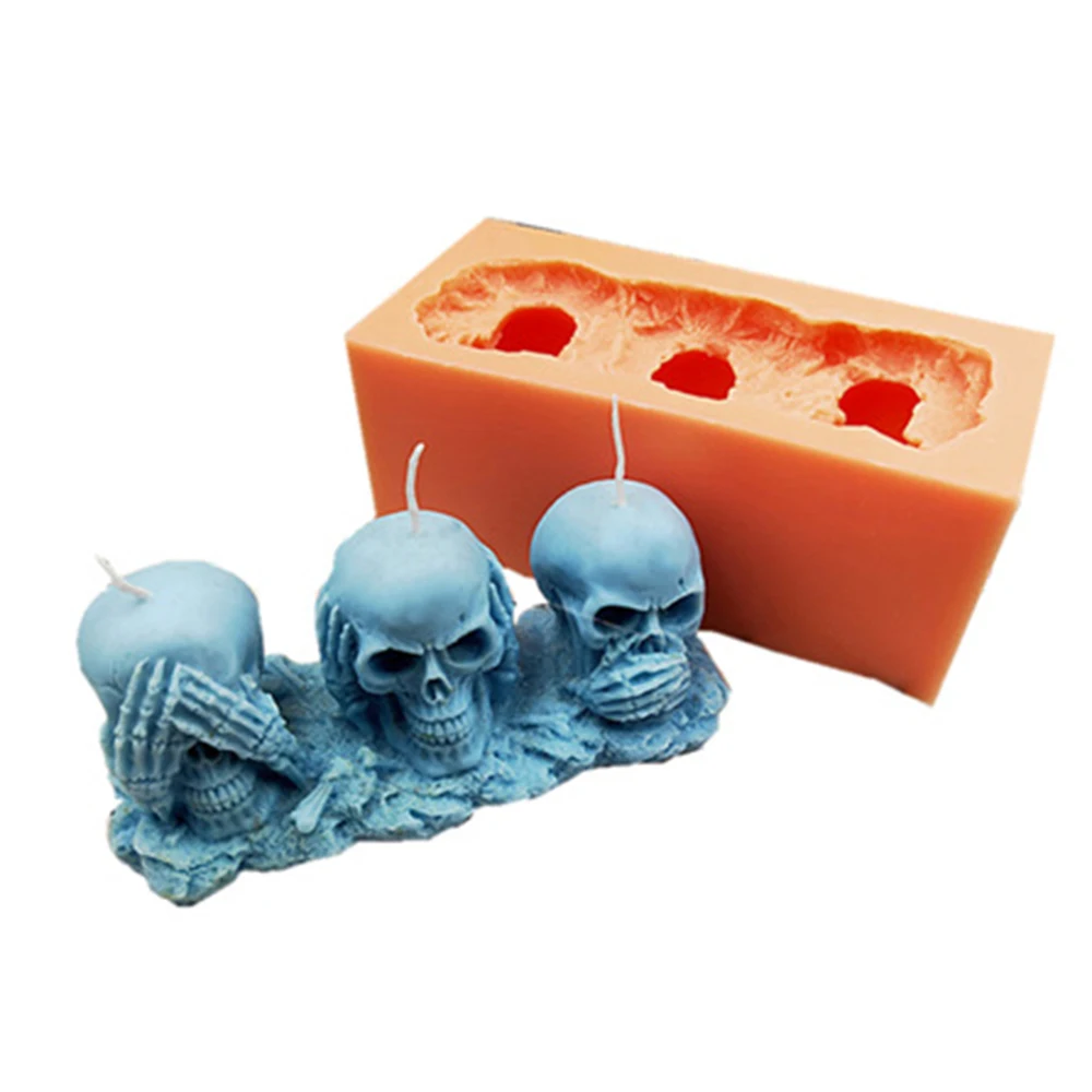 

3d New Halloween Skeleton Silicone Candle Mold Do Not Listen Look Talk Figurine Resin Clay Plaster Moulds Home Office Decor