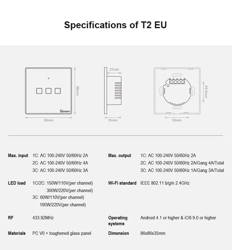 Sonoff TX T2 ЕС США Wifi умный настенный переключатель умный дом дистанционное управление таймер переключатель со стеклянной панелью работа с Alexa Google Home