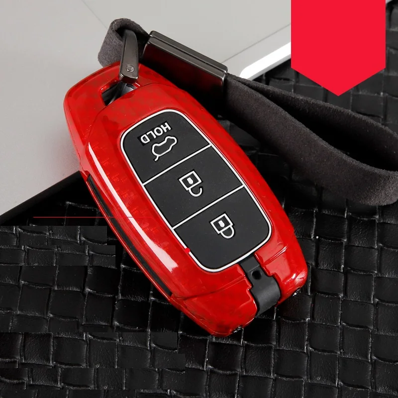 3Button carbon red Чехол для ключей автомобиля из углеродного волокна для hyundai i30 Ix35 KONA Encino Solaris Azera Grandeur Ig Accent Santa Fe Palisade - Название цвета: 3Button carbon red