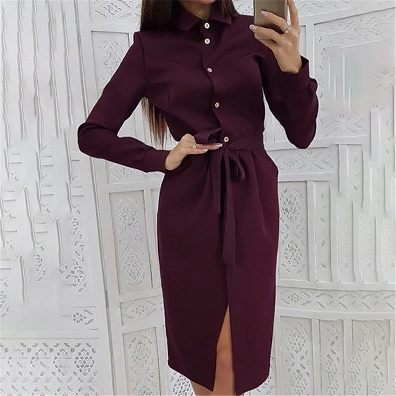 Платье женское средней длины с длинным рукавом повседневное винтажное офисное