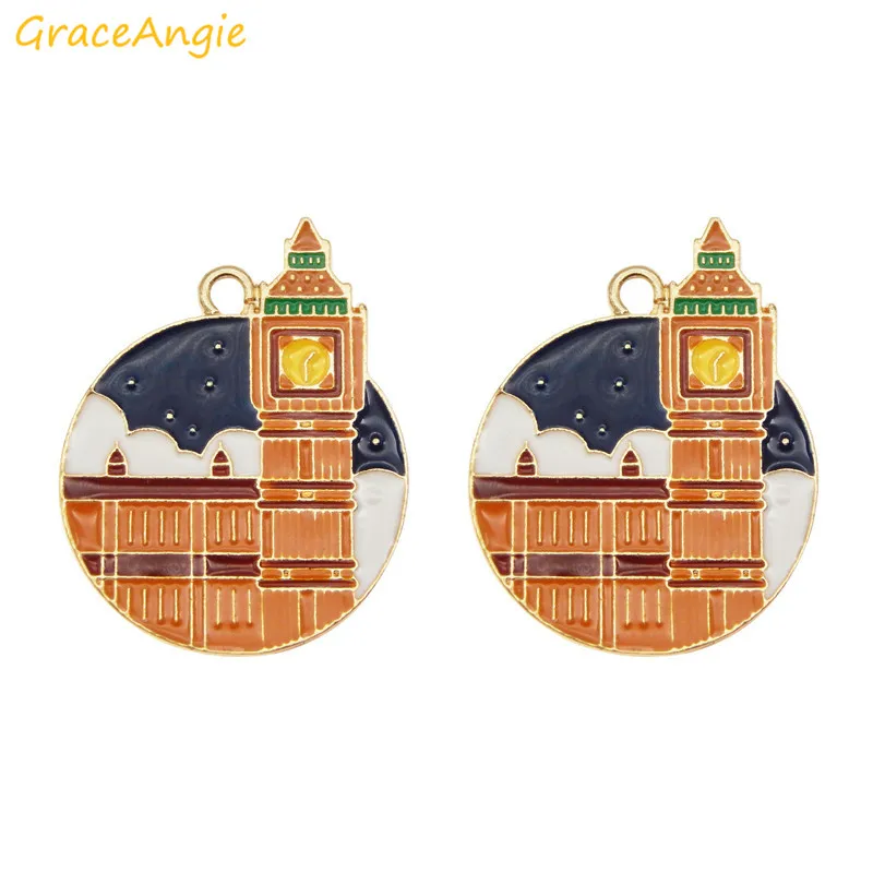 

6pcs Round Alloy clock tower charms Accessories Necklace Earrings Pendants Jewelry Findings Handmade Craft DIY Bangle Bracelet