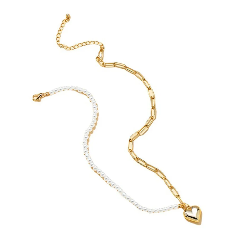 

2021 New Fashion Women Heart-shaped Pendant Baroque Pearl Collarbone Chain Splicing Necklace Women Sexy Accessories