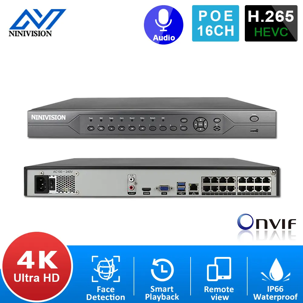 

4K NVR 16Channel Ultra HD Face record&playback Network Video Recorder CCTV NVR H265/H.264 For IP Camera Security System