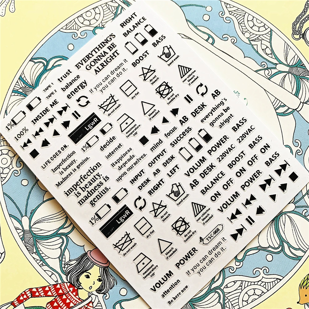 

TSC-068 On Off Fast forward button Battery level DIY 3D Back glue Nail Art Stickers Decals Sliders Nail ornament decoration