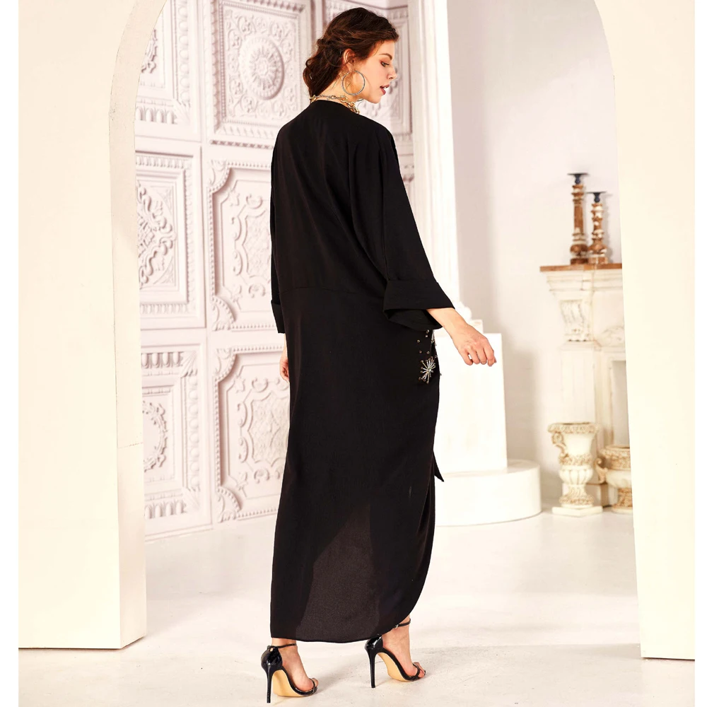 

Abaya Malaysia Handmade Beading Long Dress Muslim Women Open Kimono Cardigan Arab Turkish Kaftan Dubai Maxi Robe Fashion