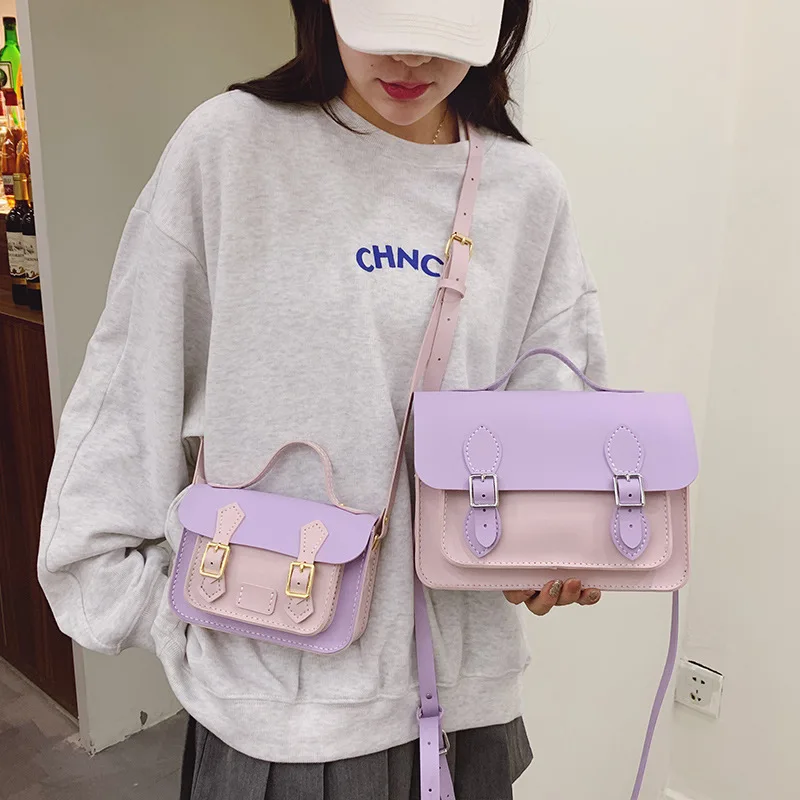New Arrival Handbag Shoulder Strap Woven Bag Set Purple Joint PU Material Bag High Quality DIY Handmade Vintage Retro PU Bag
