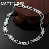 bayttling 8 inch silver color 4mm6mm sideways figaro chain bracelet for woman man fashion wedding party jewelry gift