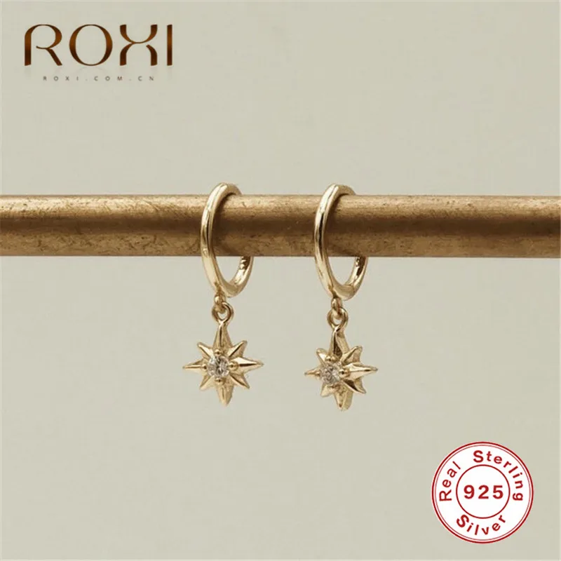 ROXI 925 пробы серебряные серьги корейские мини циркониевые серьги-гвоздики с подвеской для женщин Женские Висячие круглые серьги