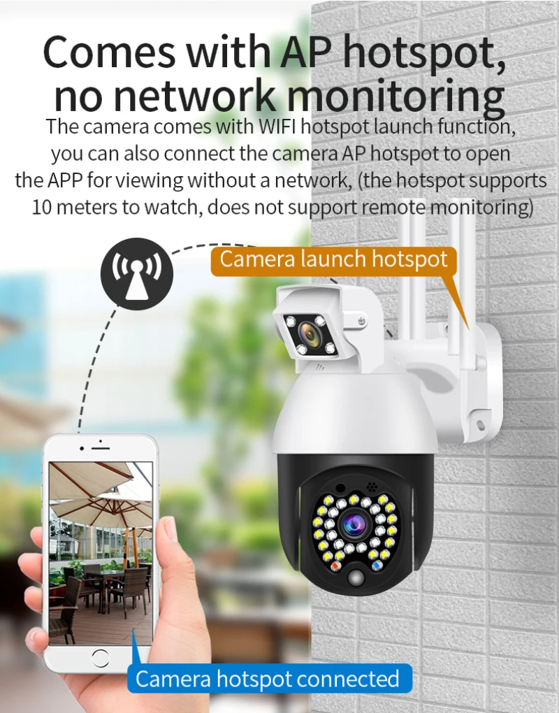 

1080P Wifi Ptz Ip Camera Draadloze Dual Lens Cctv Outdoor Beveiliging Cam 29 Pcs Ir Night Led Light Outdoor 360 Degree Camera