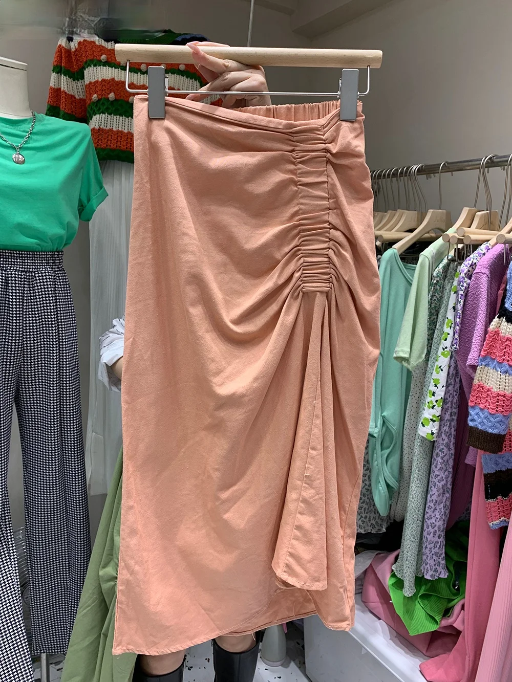 

2021 New Irregular Folds Skirts Womens High Waist Korean Solid A-line Mid-calf Skirt Faldas Mujer Moda