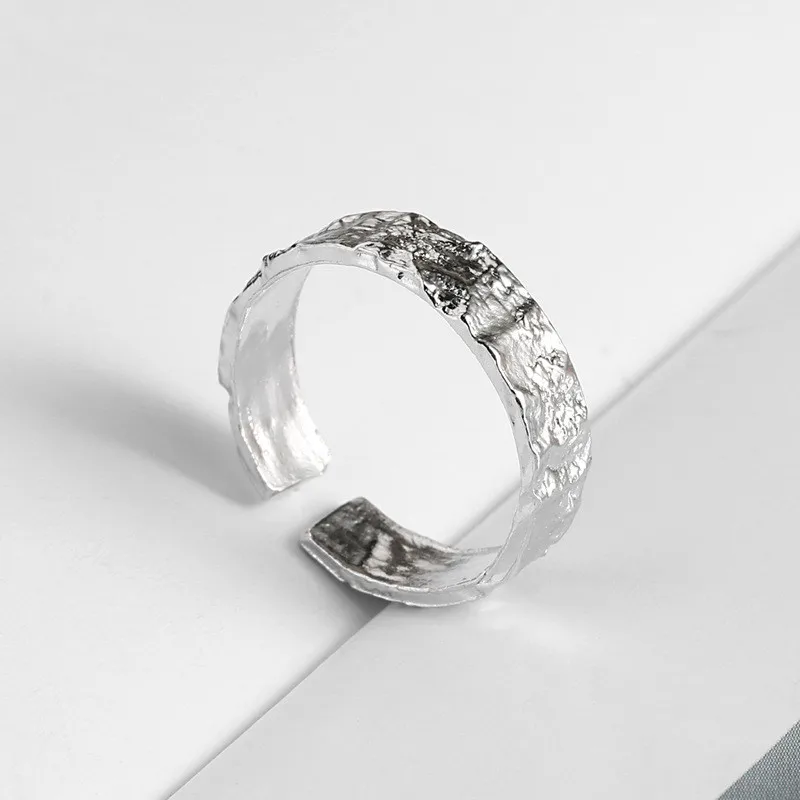 Геометрическая текстура Открытое кольцо серебряный цвет неправильной