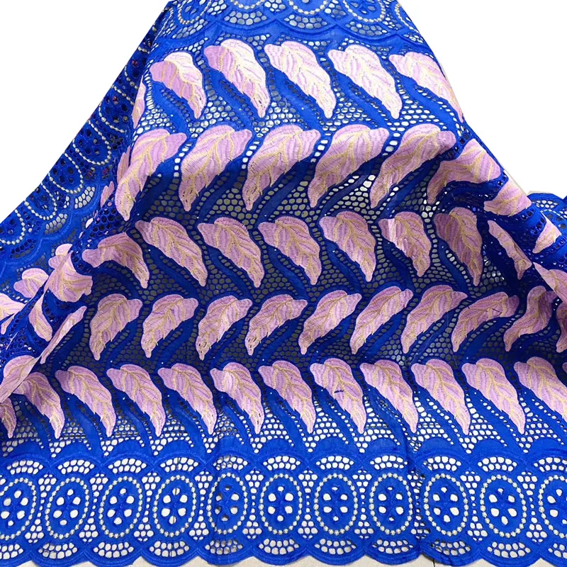 

(5 ярдов/шт) Красивая Королевская Синяя и розовая Африканская Хлопковая кружевная ткань новейшая открытая швейцарская вуаль кружева для веч...