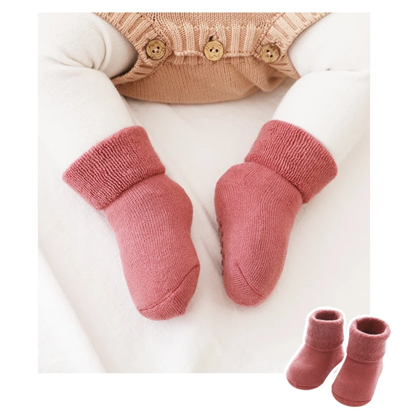 Baby Socks Anti Slip Kids With Rubber Soles Newborn Girl Boy Thicken Wool Floor Sock Children Winter Warmer Sokken 0-3Y | Детская одежда