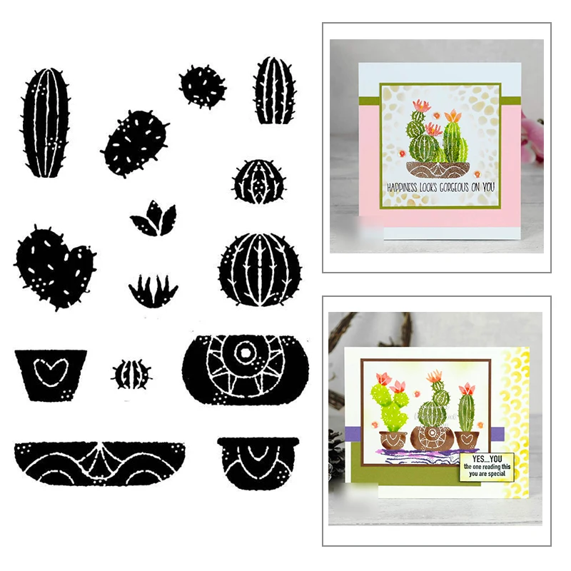 

Новинка 2022, шаблон кактуса и цветочного горшка, прозрачные штампы для рукоделия, изготовление бумажных поздравительных открыток, скрапбуки...