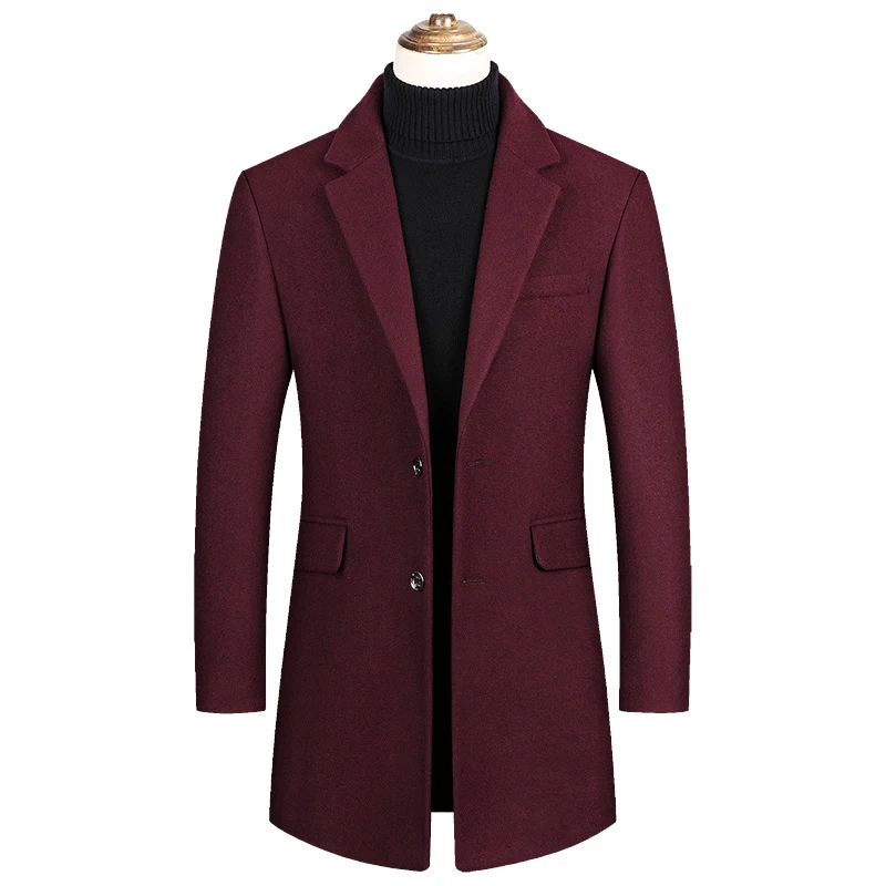 Тренчкот Мужской однобортный длинное шерстяное пальто с отложным воротником три