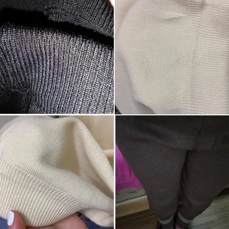 

Spring Fashion Loose High Waist Straight Ankle-Length Pants Office Lady Casual Solid Knitted Wide Leg Long Pants Trousers