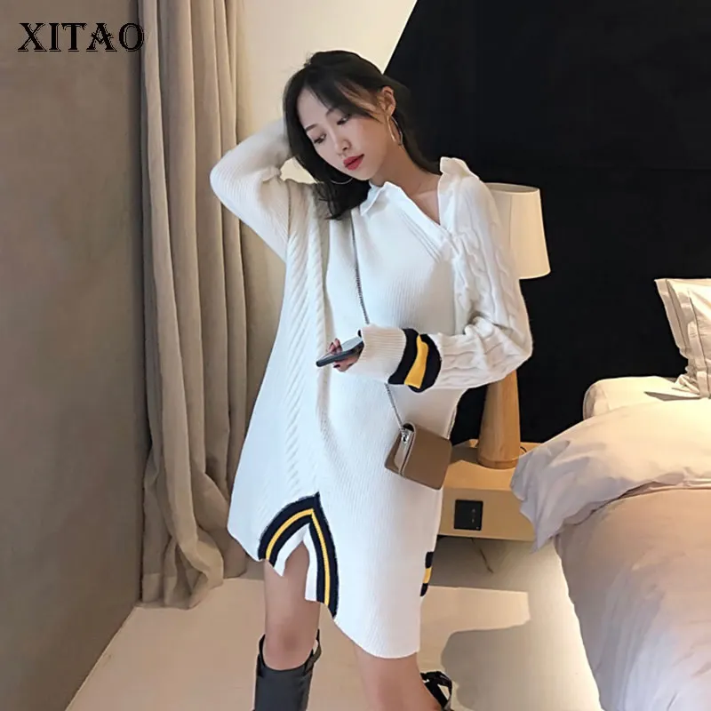 XITAO женский свитер с разрезом модный новинка 2020 весенний элегантный длинный