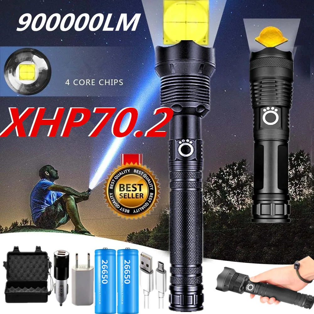 Светодиодный фонарь XHP70.2 90000 лм самый мощный фонарик 18650 26650 USB для охоты ручной