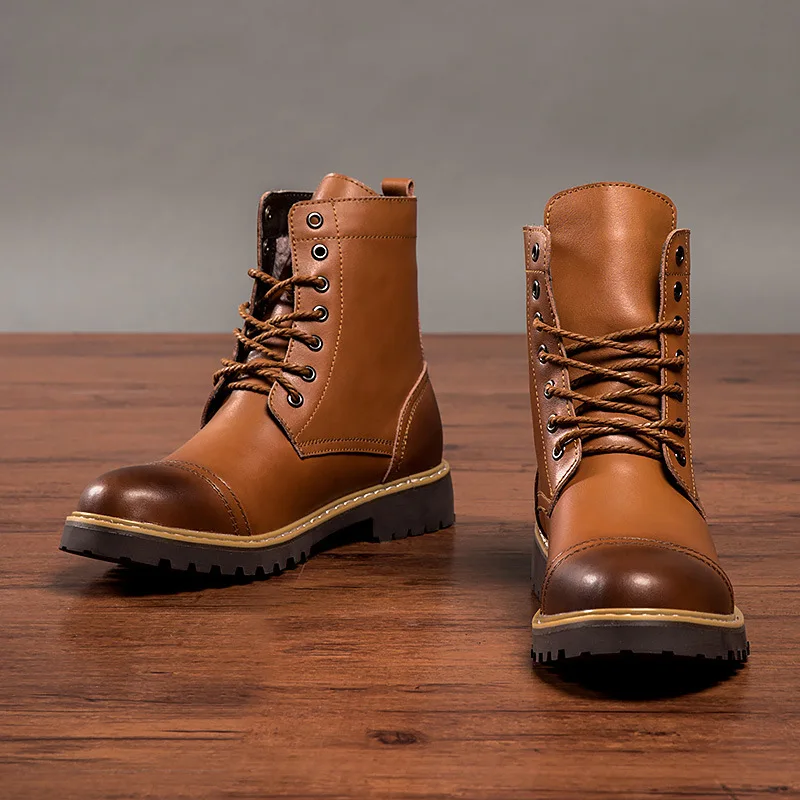 2019 г. новые зимние кожаные мужские ботинки в байкерском стиле с мехом и плюшем