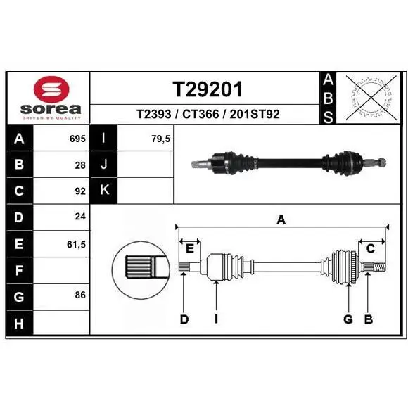 Привод левый 695mm ABS\ Citroen C4 Grand Picasso II 1.6VTi 13 EAI T29201|Клатчи и аксессуары| |