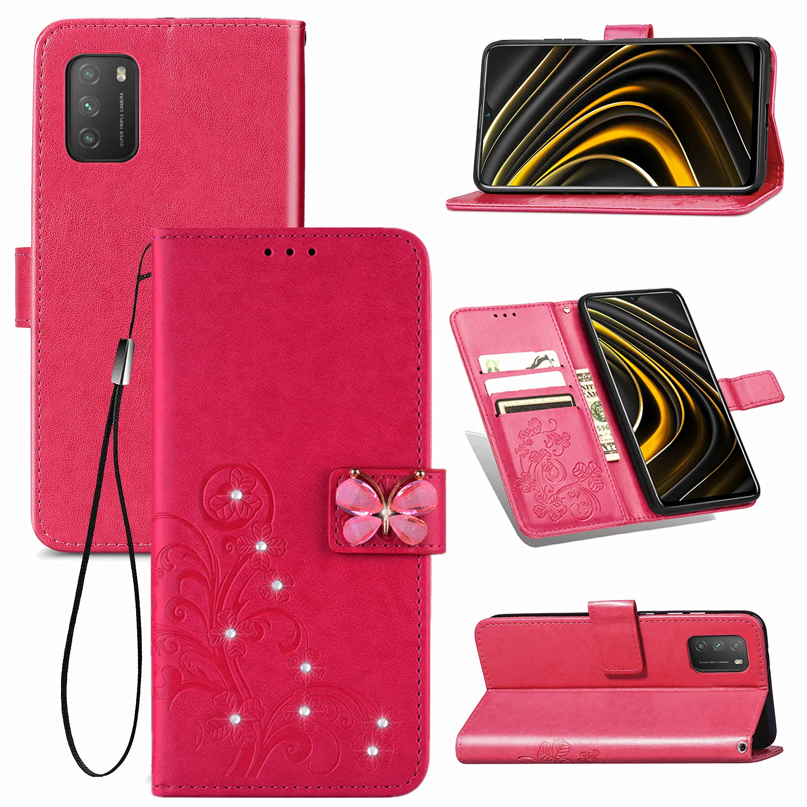 

POCO M3 X3 Flowers Flip Case For Xiaomi 10T Note 10 lite Redmi Note 9 Pro Wallet Leather Case Redmi 9A 9AT 9C Note 8 Phone Cover