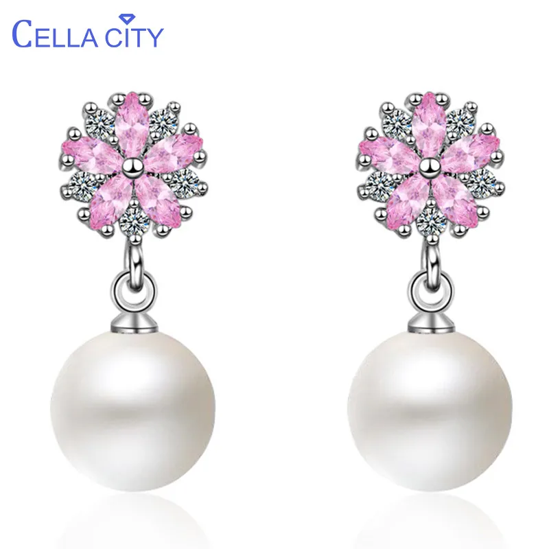 Женские серьги из серебра 925 пробы с цветком вишни|Серьги-подвески| |