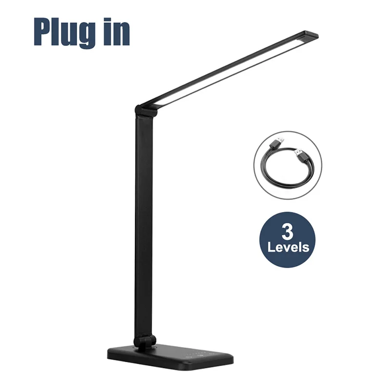 3Lv Plug In Светодиодный светильник для защиты глаз, складной сенсорный переключатель, 3/5 уровень затемнения, USB настольная лампа для чтения, Беспроводная зарядка для мобильного заряда - Цвет корпуса: 3Lv Plug In