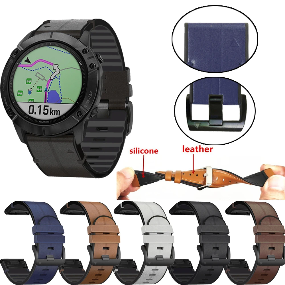 

Ремешок для наручных часов 22/26 мм для Garmin Fenix 5 6X 5X 3, браслет для Fenix5 Plus/6 Pro/Forerunner935 945, кожа + силикон