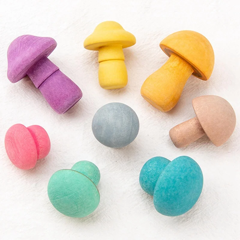

Wooden Rainbow Blocks Mushroom Picking Game Children Montessori Educational Toys Developmental Shape Matching Assembly Toys