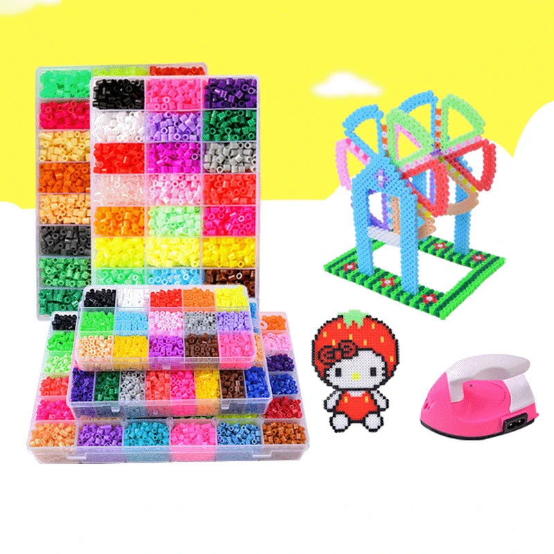 Juego de cuentas hama de juguete para ni&ntilde;os, caja de 24/72 colores, 2,6/5mm, perler educativo, rompecabezas 3D, diy, bloques de construcci&oacute;n, l&aacute;minas de papel de planchado-1