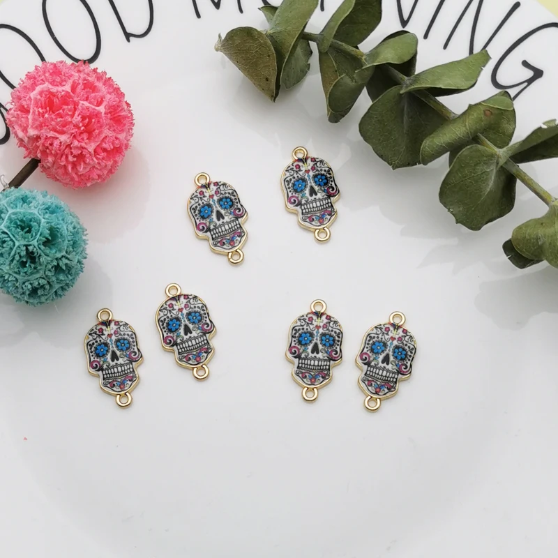 

ApeUr 10pcs Diy Jewelry Ornament 25*14mm Alloy Enamel Skull Charms Skeleton Connector for Bracelet Handmade