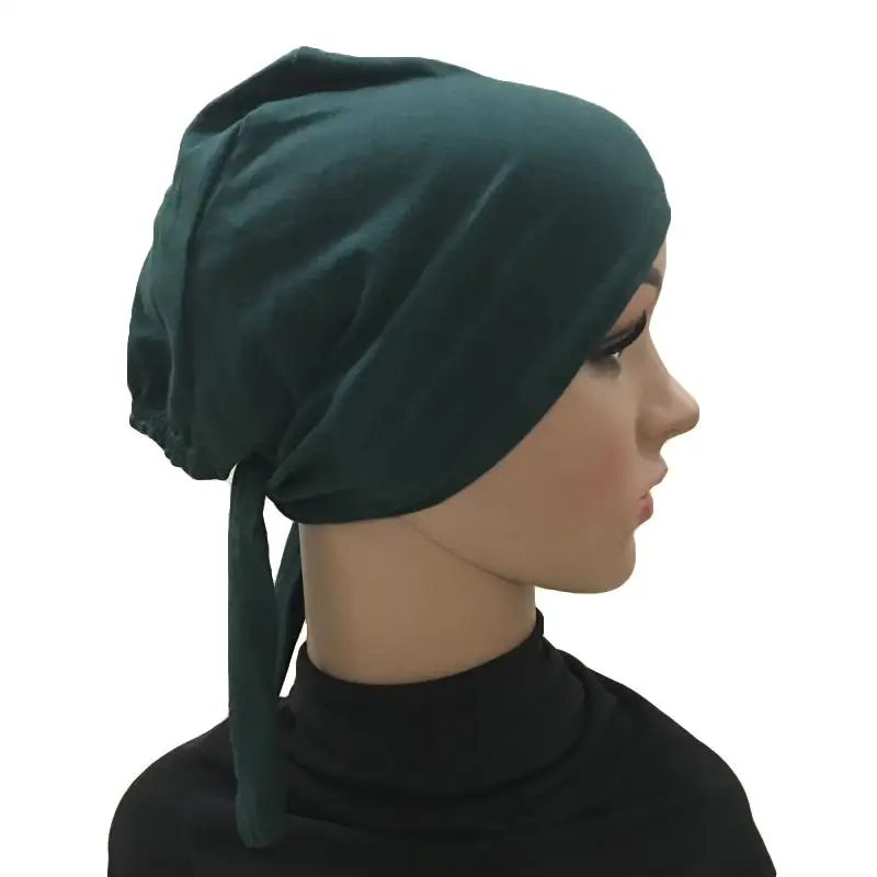 Dark Green Женская хлопковая шапка бандана под голову шапочка с шарфом головной убор мусульманская внутренняя шапка после химиотерапии исламские арабские шапочки Skullies Повседневная - Цвет: Dark Green