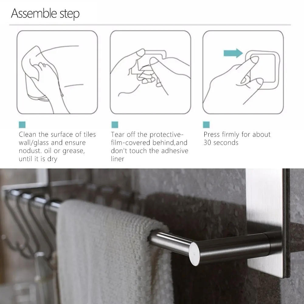 

55CM Stainless Steel Bathroom Shelves Fixed Bath Towel Silver Holder Wall Shelf Hanger Bar Storage Single Hook Dual Towel Racks