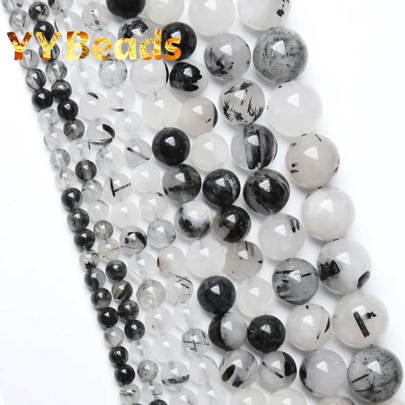 

Black Rutilated Quartz Crystals Beads High Quality Natural Stone Loose Beads For Jewelry Making Accessories 15" 4 6 8 10 12mm
