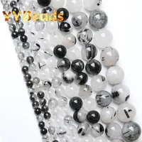 black rutilated quartz crystals beads high quality natural stone loose beads for jewelry making accessories 15 4 6 8 10 12mm