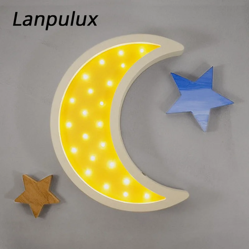 Lanpulux, деревянный ночной Светильник с Лунной звездой, украшение для дома, настенный подвесной светильник, детский светодиодный светильник с мультяшным рисунком