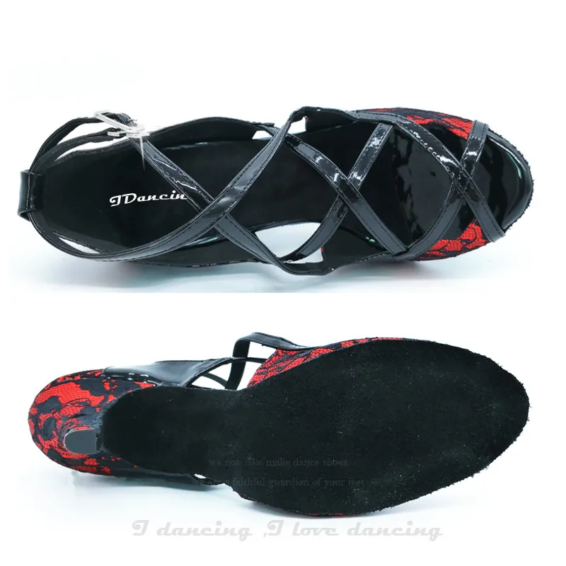 Latin Dance Shoes Women Salsa Dancing Shoes Sandals Ballroomo Sneakers Ladies Spike Heel Red Flower JuseDanc
