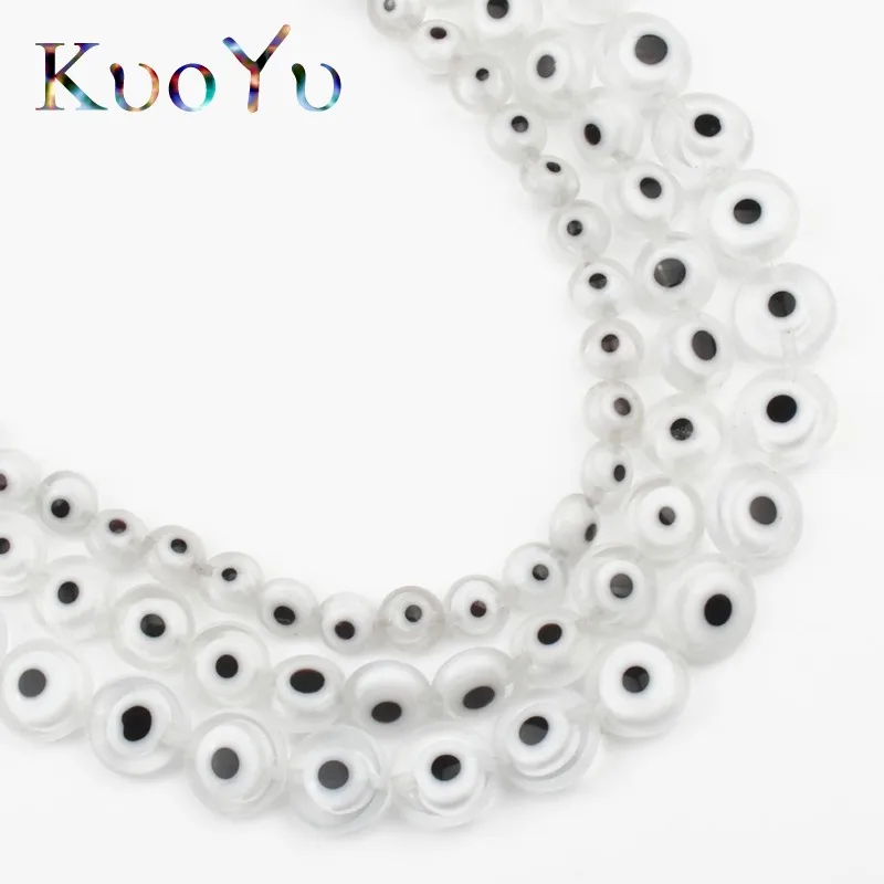 С клипсами Дурной глаз белый бисерами из окрашенным стекла с двойным остеклением