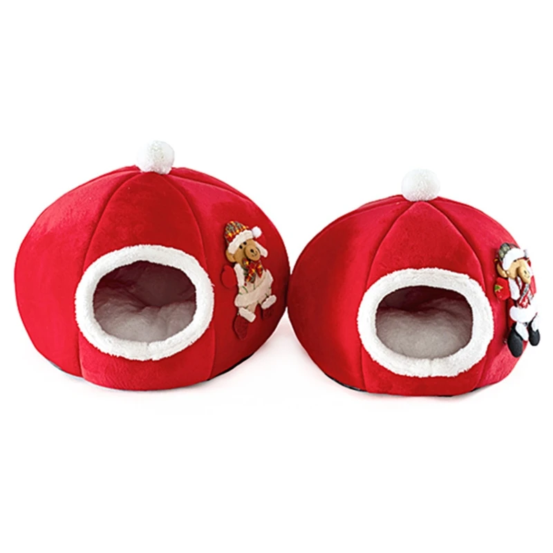 

Christmas Red Tent Cat Litter Plush Pet Sleeping Bed Warm Winter Cat Nest Mat Washable Kennel Lovely Dog Bed Sofa Cushion Fluffy